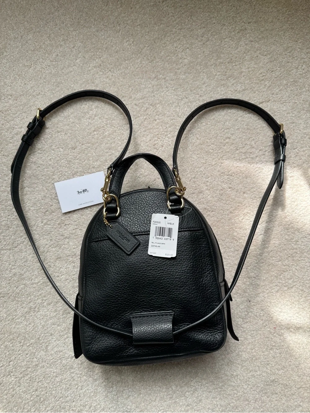 NWT Coach Andi Pebbled Leather Backpack Black Gold Hardware